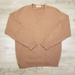 Vintage Pringle Of Scotland 100% Cashmere Mens L/XL V Neck Sweater Brown